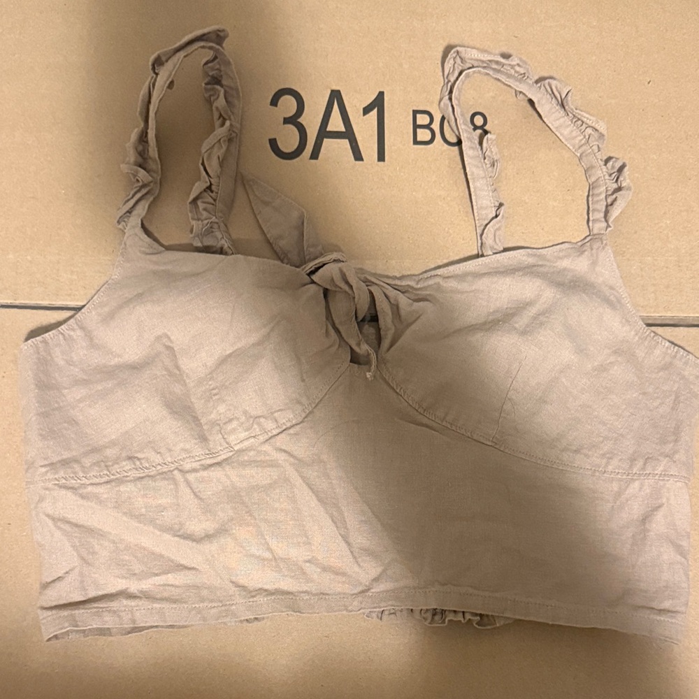 Express Beige Ruffled Strap Tank Top